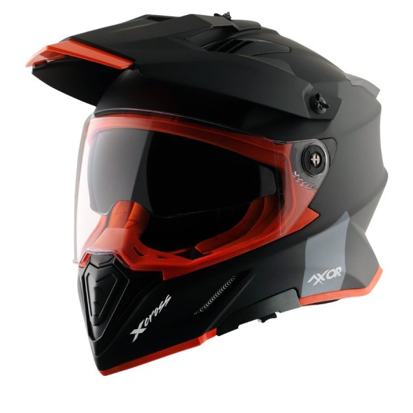 AXOR X-CROSS DUAL VISOR DULL BLACK ORANGE HELMET