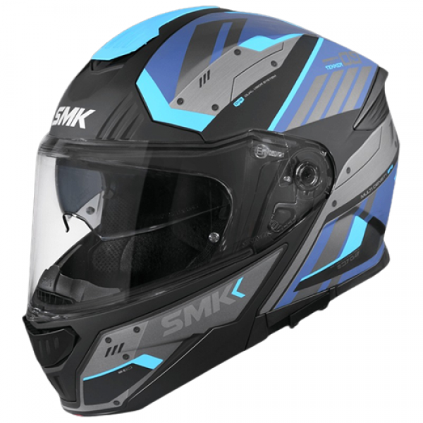 SMK GULLWING TEKKER GLOSS BLACK GREY BLUE (GL265) HELMET