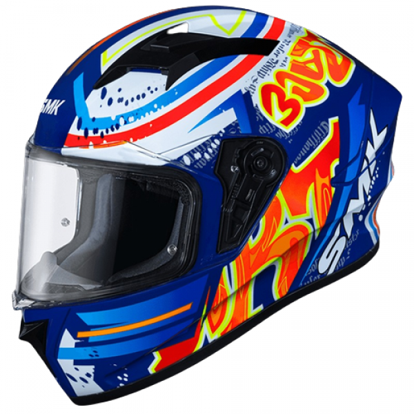 SMK STELLAR GRAFFITI GLOSS BLUE RED ORANGE (GL537) HELMET