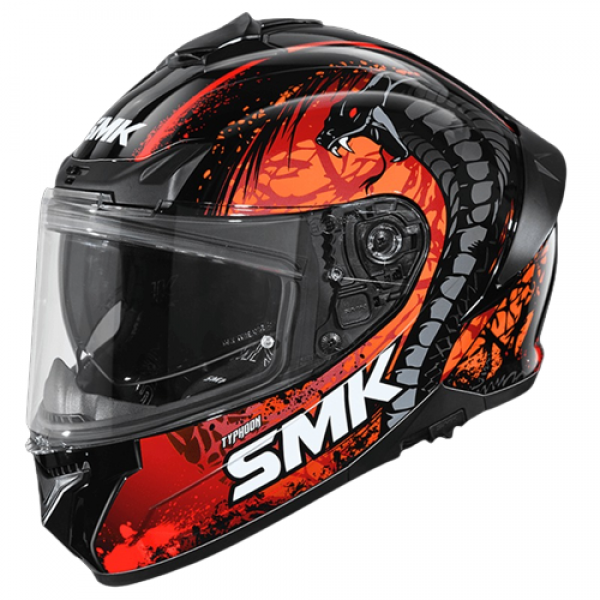 SMK TYPHOON REPTILE GLOSS BLACK ORANGE RED (GL273) HELMET